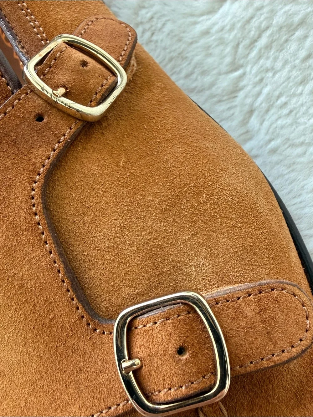 Santoni double buckle men suede loafers size 10 US